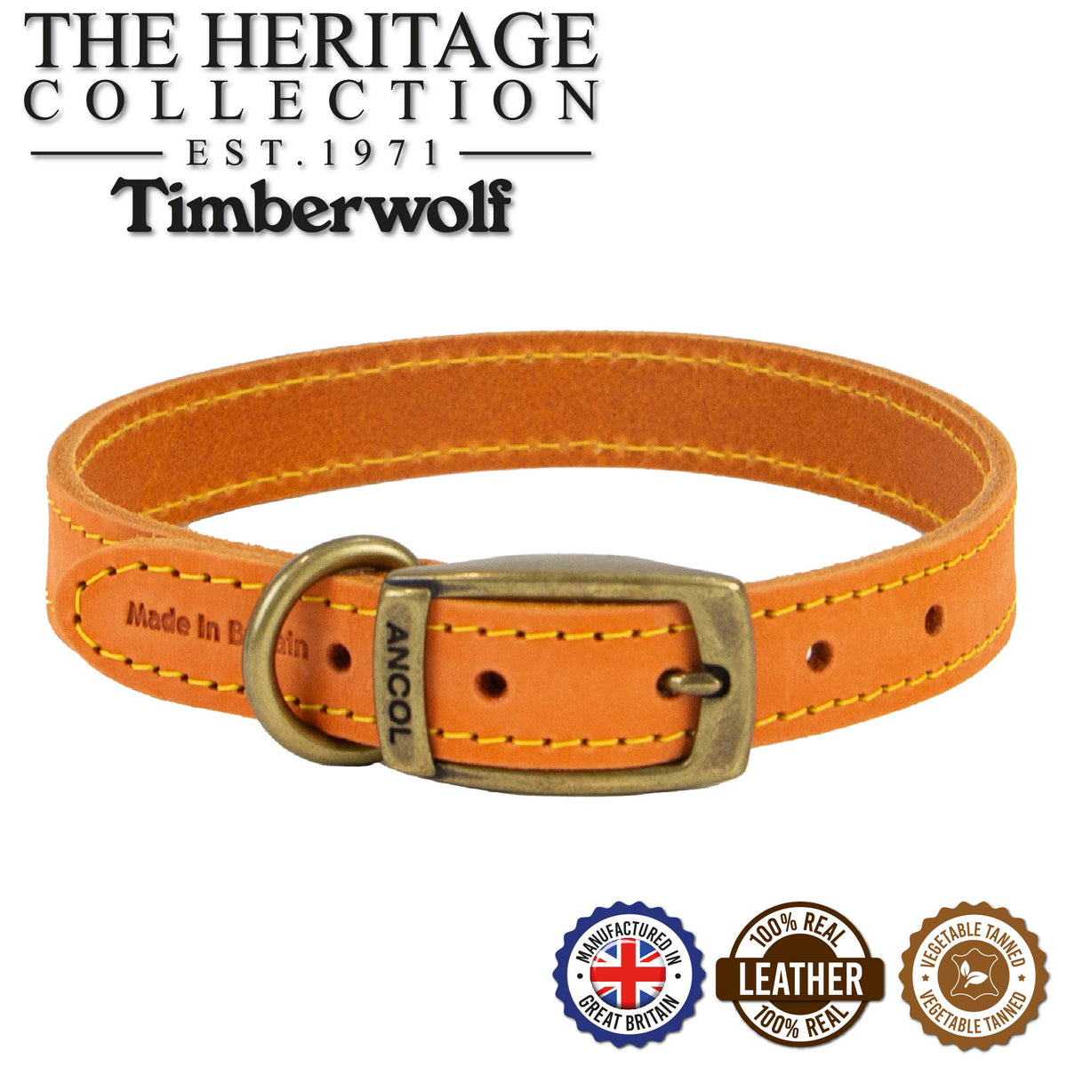 Timberwolf Leather Collar Mustard S ( 26-36cm neck)