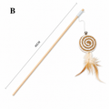 Natural Wooden Cat Teaser Wand Toy with Bell & Feather
